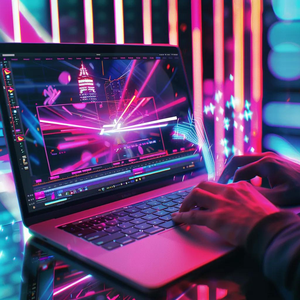 Content creator using AI video editing software in a modern workspace