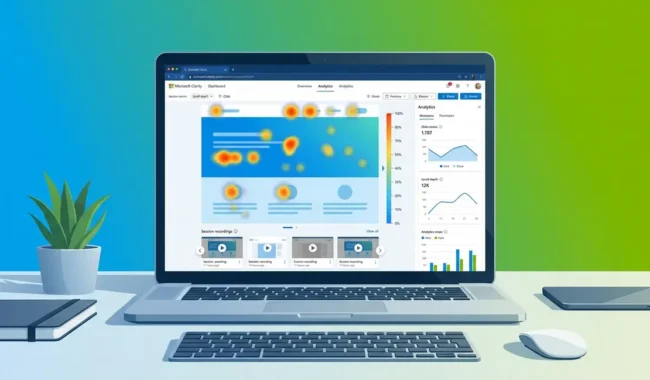 How to set up Microsoft Clarity dashboard showing heatmap and session recording interface